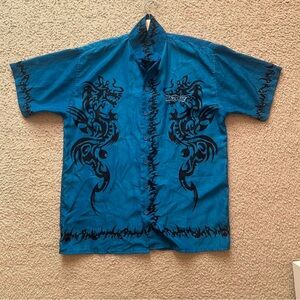 intage Essential Embroidered Blue Las Vegas Dragon
Button Up Rayon Shirt